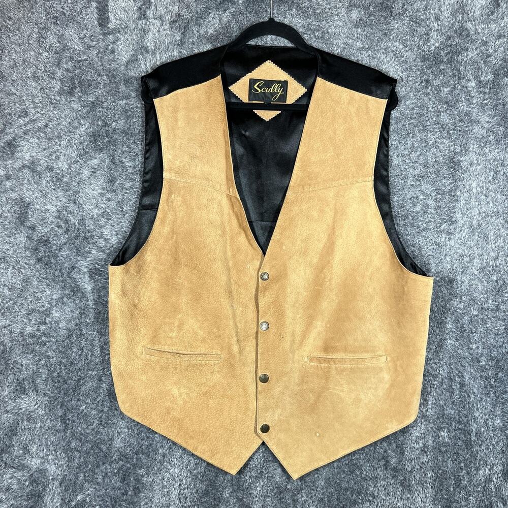 Scully Vest Mens 2XL Brown Suede Leather Western Snap Waistcoat Cowboy Lined